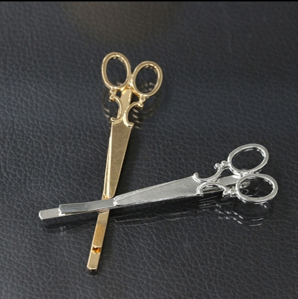Gold and silver Scissor hair clips